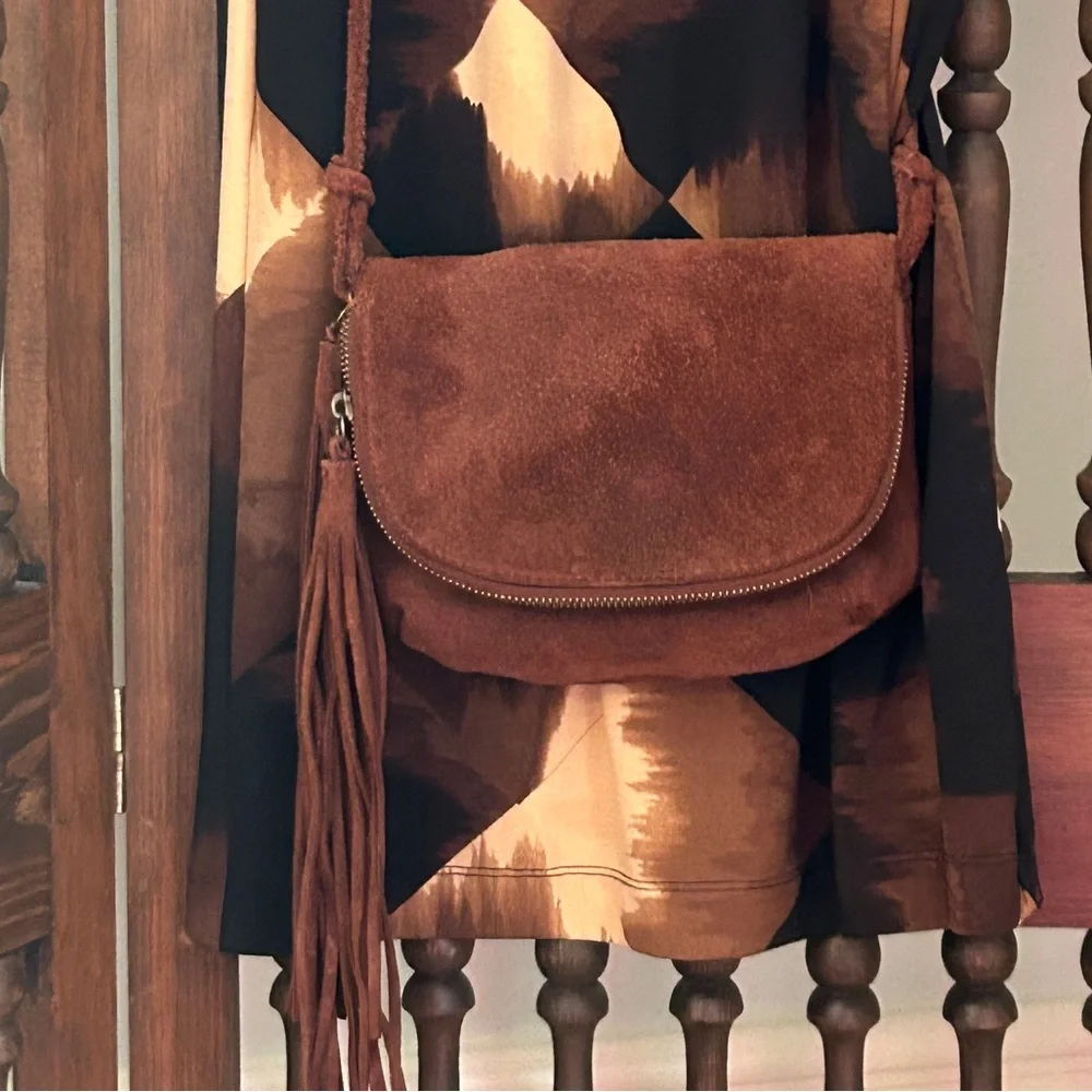 Festival Genuine Leather Brown Suede Crossbody Bag Perfect Concert Bag - Picture 1 of 14